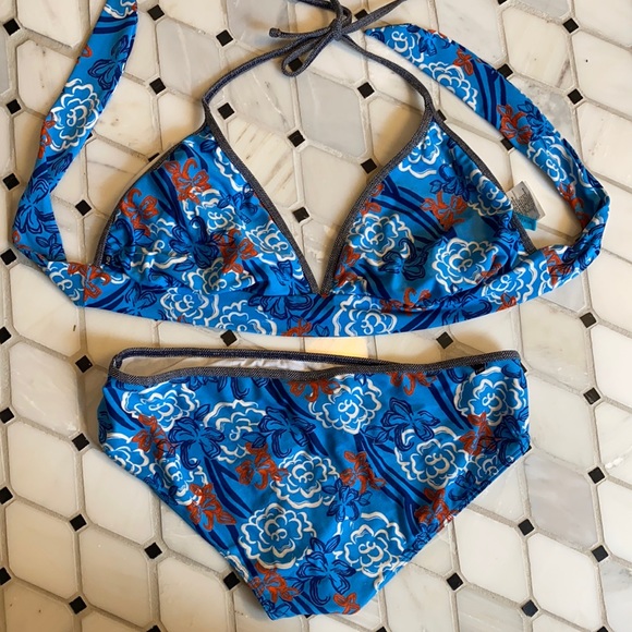 Nautica Blue Halter Bikini - L - Blue Floral - Picture 4 of 5